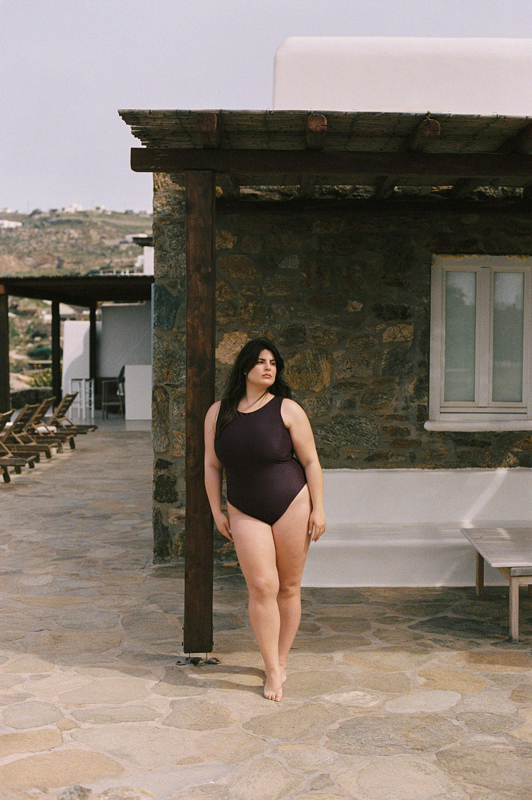 Purple high-neck onepiece swimsuit - Plum Boatneck Onepiece