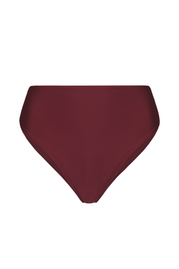 Bordeaux high-waisted midi bottoms with smooth stretch fabric, front view, solid color, minimal design