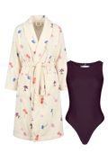 Plum Onepiece & Flora Bathrobe