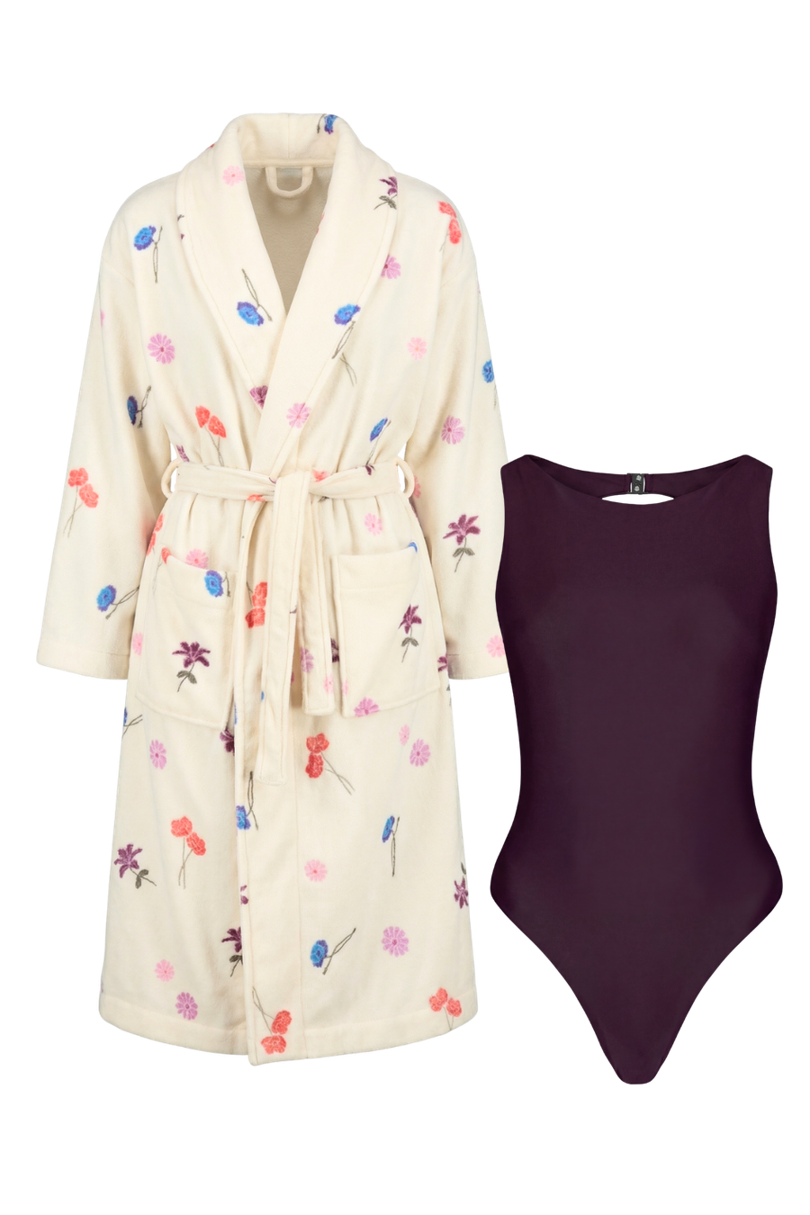 Plum Onepiece & Flora Bathrobe